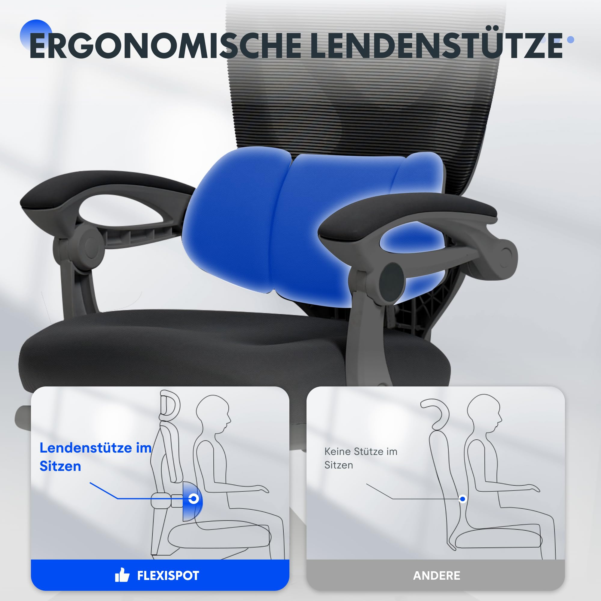 FLEXISPOT Ergonomischer Bürostuhl mit Fußstütze, X-förmiger Schreibtischstuhl mit 135°-Neigung, Gekoppelte Armlehnen mit zonenweise Einstellbarer Lendenstütze, Drehstuhl, 3D-Kopfstütze, Schwarz 5