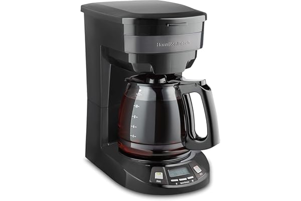 Hamilton Beach 12 Cup Programmable Drip Coffee Maker with 3 Brew Options, Glass Carafe, Auto Pause and Pour, Black Stainless 