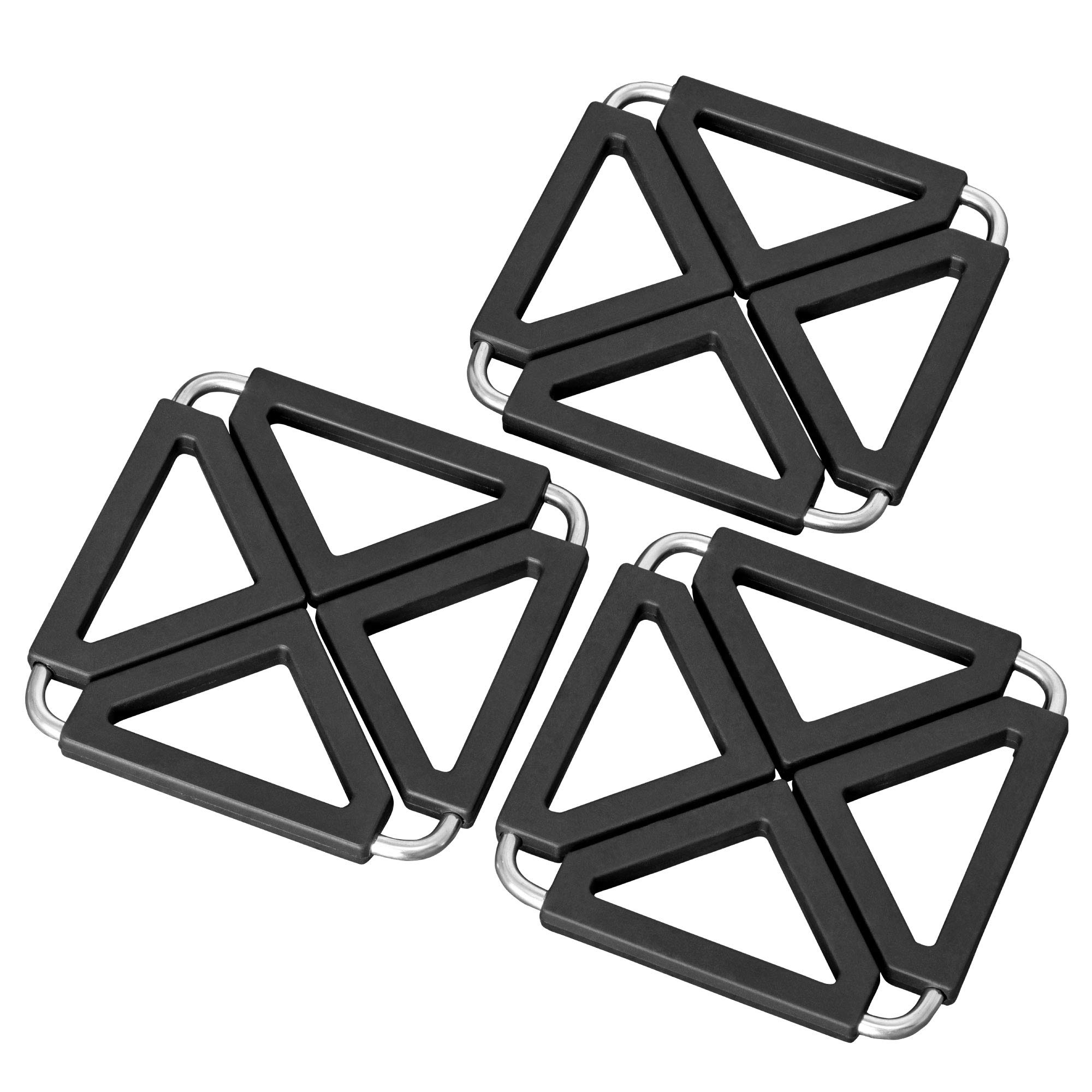 Oishii Heat Master+ Set of 3 Expandable Trivet Silicone Pot Holder, Square, Black