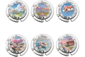 MYLEUS 6 Pack Foldable Purse Hanger Hook for Table, Bling Rhinestone Handbag Hanger Holder - Portable Folding Bag Hooks for Women, Flower Theme 2