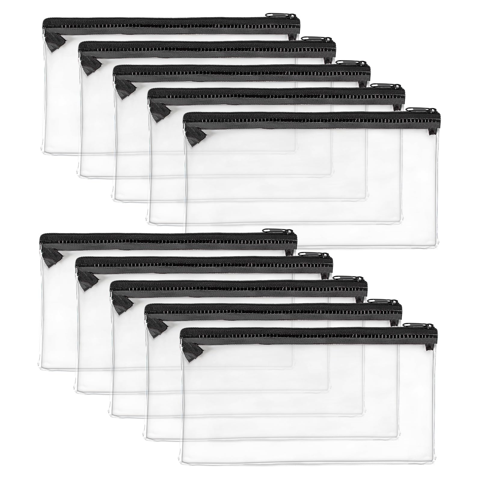 Kunoli Clear Pencil Case for Exams, 10pcs Transparent Pencil Case See Through Pouch with Zipper for School, Office, Travel
