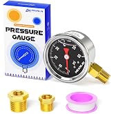 MEANLIN MEASURE 0~60Psi Stainless Steel 1/8" NPT 1.5" FACE DIAL, Glycerin Filled Pressure Gauge, Liquid Filled, Lower Mount(Black) with 1/4" NPT and 3/8" NPT Hex Bushing