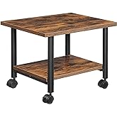 HOOBRO Printer Stand, 2-Tier Industrial Under Desk Printer Cart with Shelf, Mobile Heavy Duty Storage Rack on Wheels for Home, Office, Rustic Brown and Black BF02PS01G1