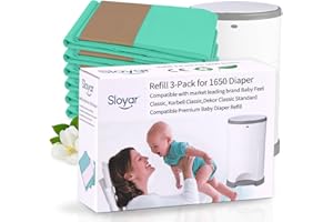 Sloyar Refill Diaper Pail Bags Compatible with Dekor Classic Diaper Pails | 3 Pack | Diaper Pail Refills with Powerful Odor Elimination | Baby Powder Fragrance | Holds up to 1650 Diapers.