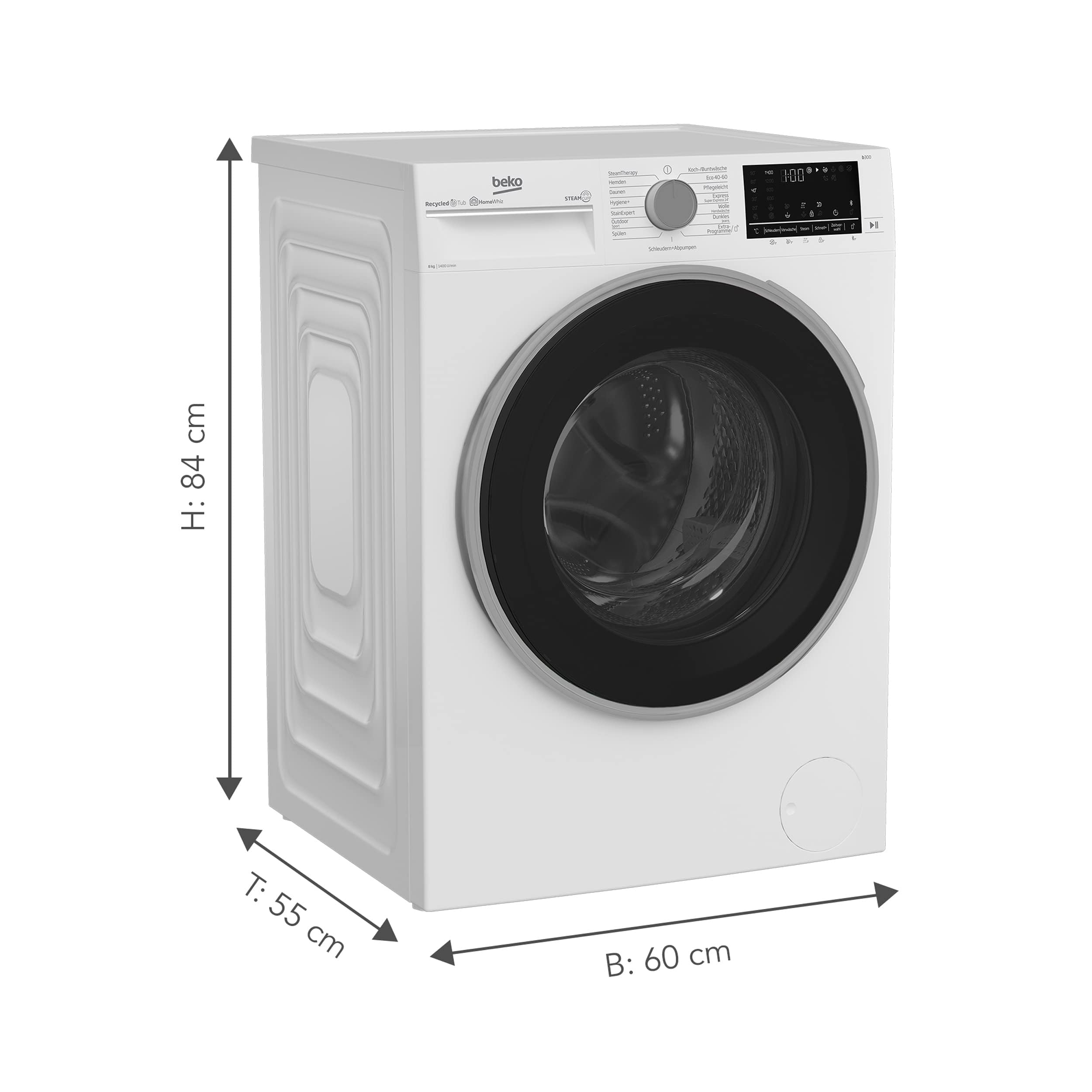 Beko B5WFU584135W Waschvollautomat, 8kg, Waschmaschine, Restzeitanzeige und Schleuderwahl, 1400 U/min, SteamCure Dampffunktion, allergikergeeignet, AquaWave Schontrommel, Bluetooth-Steuerung, Weiß 3