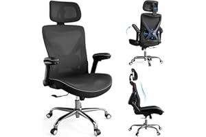 Ergalithic Ergonomic Office Chair-Computer X-Shaped Chair Mesh PU Leather with Adjustable Lumbar Support-Executive Desk Chair High Back with Headrest Flip-Up Arms for Long Hours (Black)