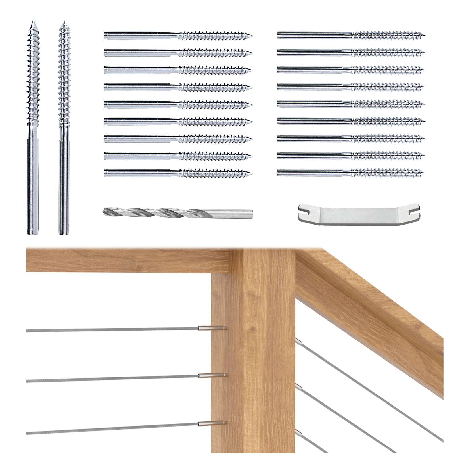 Muzata 80 Pack 1/8" Cable Railing Hardware Swage Lag Screws Left and Right Cable Railing Kit Handed Thread for Wood Post T316 Stainless Steel Cable Railing System 40 Pairs CK17