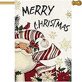LHSION Merry Christmas Santa House Flag 28 x 40 Inch Winter Snowflakes Decorative Double Sided Burlap Flag Holiday Banners for Winter Xmas Farm House Yard Decoration