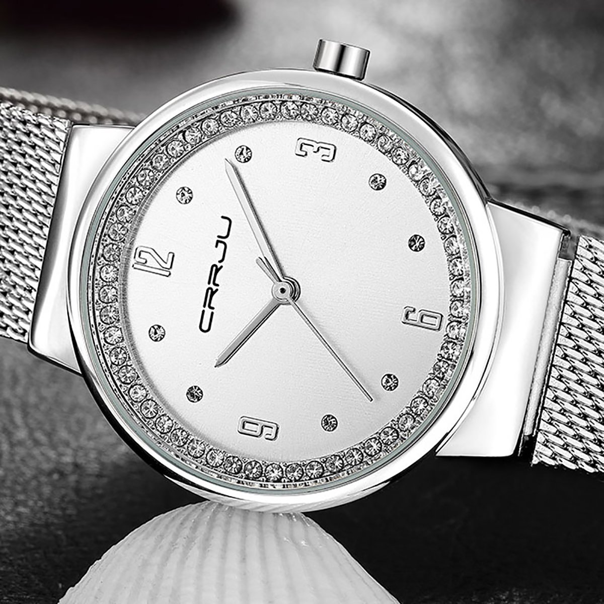 Modiwen, orologio da polso, da donna, con movimento al quarzo. Orologio con diamanti, acciaio lavorato a maglia. Orologio impermeabile, veste come un braccialetto. Orologi da donna per il tempo libero Sliver