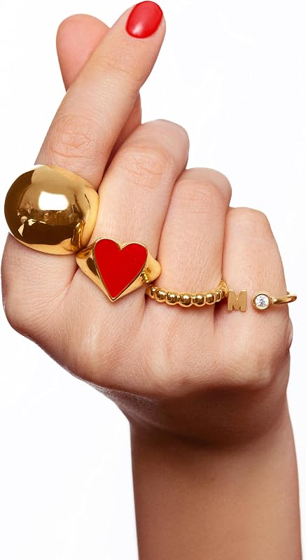 Anillo Mujer Ajustable Personalizado Letter Spark Plata Baño Oro