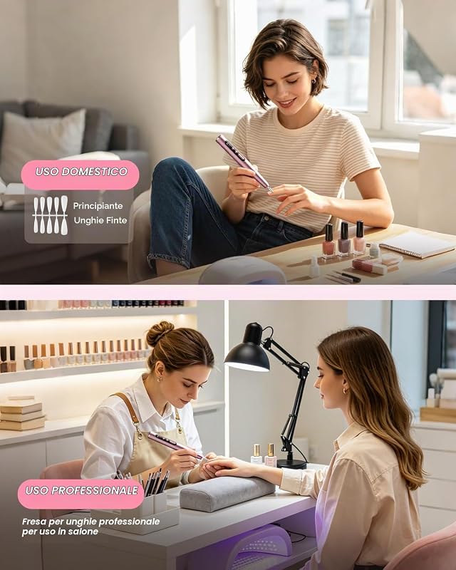 Fresa per Unghie, Lima Unghie Elettrico Portatile 13 in 1, Pedicure Elettrica Professionale Piedi, 35000 giri/min, 6 Velocità Regolabile,Set Manicure Girl Passione, Kit Ricostruzione Gel, Rosa — foto 8 di 8