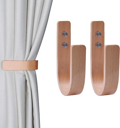 OCIOLI 2 Piece Wooden U Shaped Curtain Hooks & Holdbacks