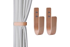 OCIOLI 2 Pieces Curtain Tiebacks Wood Curtain Holdbacks U Shaped Curtain Hooks Curtain Tie Backs Wall Mount Curtain Holder Curtain Pull Backs Tie Backs for Curtains (Wood, 2)