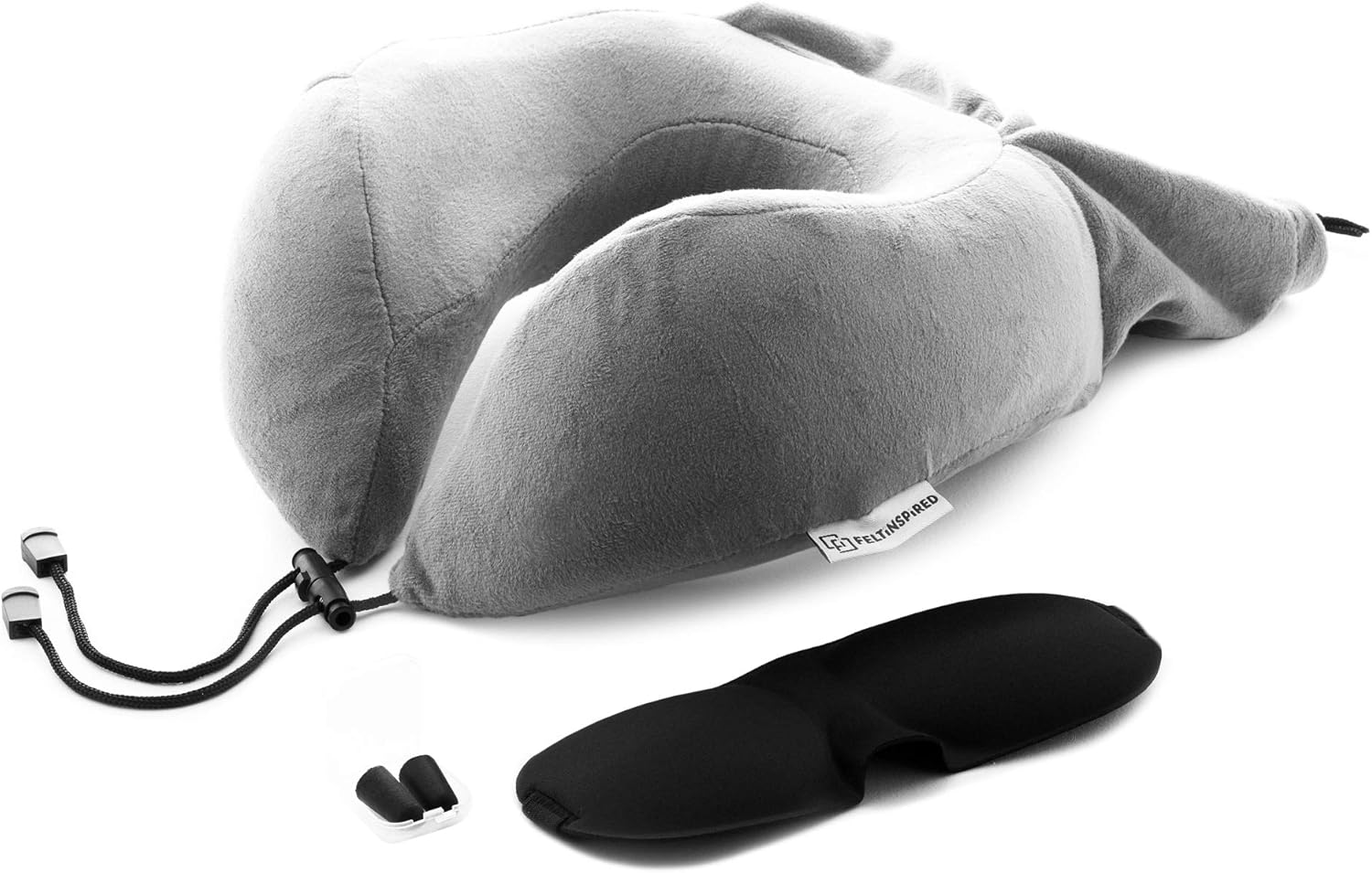 Travel Neck Pillow with Eye Mask and Ear Plugs Kit. Premium Memory Foam