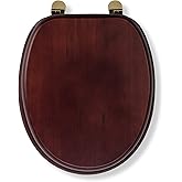 Croydex Solid Pine Toilet Seat with Mahogany Effect - Oval Solid Wood Toilet Seats for Extra Comfort, Adjustable Brass Hinges
