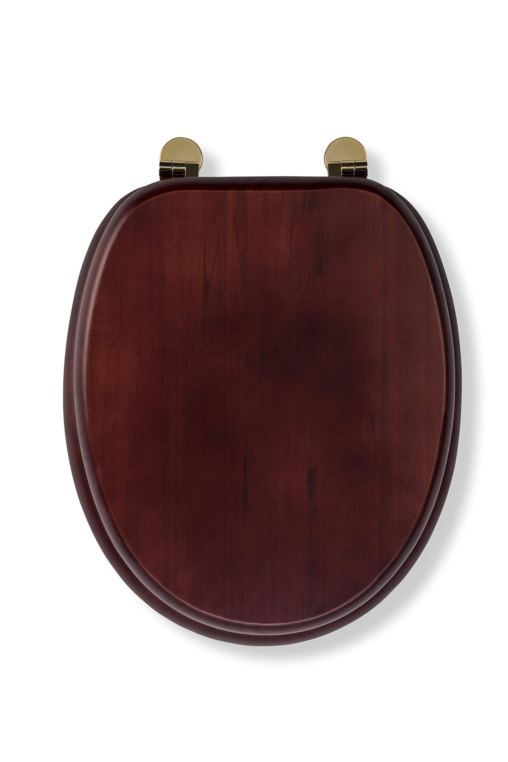 Croydex Solid Pine Toilet Seat with Mahogany Effect - Oval Solid Wood Toilet Seats for Extra Comfort, Adjustable Brass Hinges, 48 x 38 x 7 cm, All Fittings Included — image 1