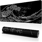 Japanese Sea Wave Gaming Mouse Pad, Anime Gaming Mousepad, Extended Kanagawa Mat Desk Mat, Large Desk pad 31.5x11.8 Inch 2mm Thick Long Non-Slip Rubber Base Mouse Pads (Black)