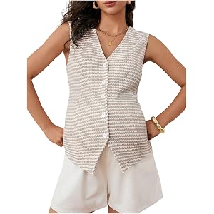 SweatyRocks Women's Maternity Shirt Striped Knit Button Down Work Tank Tops | Maternity Summer Clothes Office Business Casual