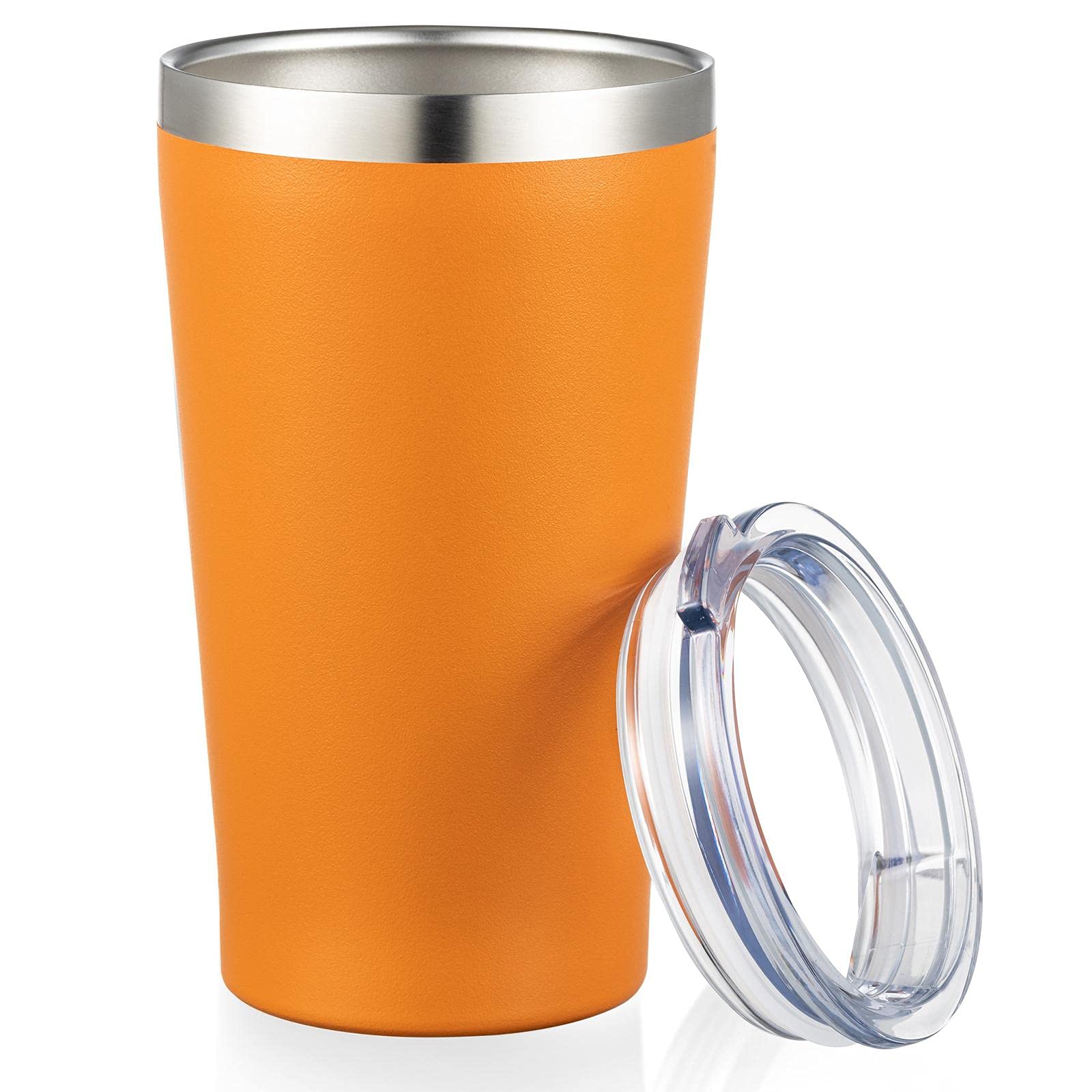 MEWAY 16oz Tumbler Stainless Steel Travel Coffee Mug with Lids,Double Wall Insulated Coffee Cup for Home, Office, Travel Great Gift for Women (Orange, 1 Pack)