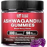 Sound Health Bloom Ashwagandha Gummies for Women & Men | Organic Ashwagandha Supplement with Vitamin B6, Black Pepper | Vegan, Plant Based, Non-GMO, Gluten-Free - 120 Count (60-Day Supply)