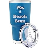 Palm City Products 30 oz Beach Bum Tumbler – Ocean Blue Stainless Steel Coastal Tumbler Cup – Engraved Insulated Travel Mug for Beach Lovers, Surfers, Summer Road Trips & Gifts