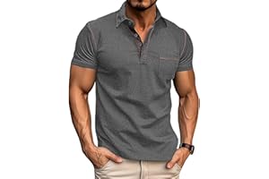 QEKOMA Men's Fashion Polo Shirts Classic Short Sleeve Lightweight Button Cotton T-Shirt Casual Golf Tee Tops with Pocket