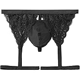 ABAFIP Men's Lace Garter Panties Underwear Low Waist Jockstrap Crossdressing Lingerie Underpants
