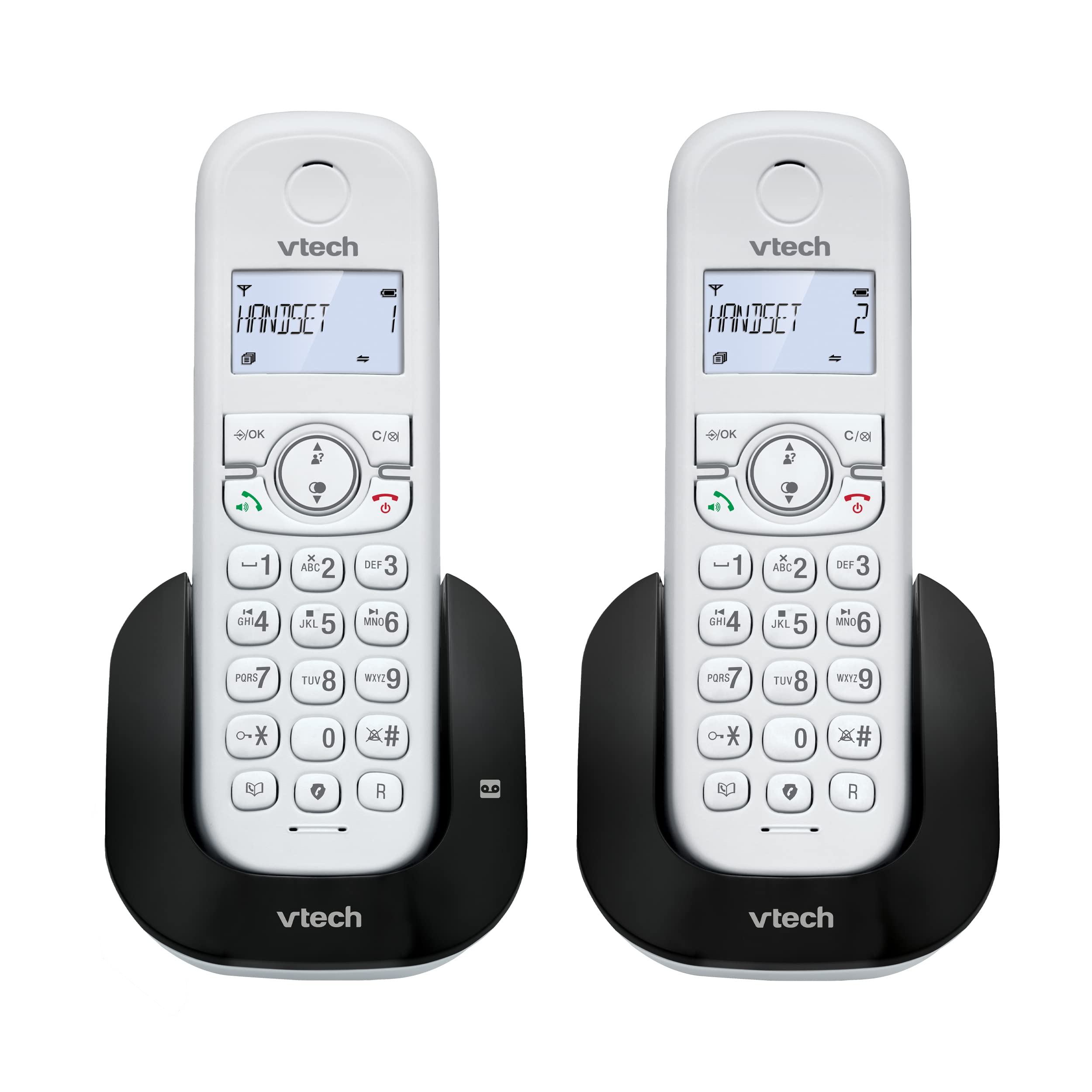 VTech CS1551 DECT Cordless Phone with Answering Machine and Call Block, 2 Handsets, Intercom, Landline House Phones, White, Caller ID/Call Waiting, Redial, Handsfree, illuminated Display and Keypad