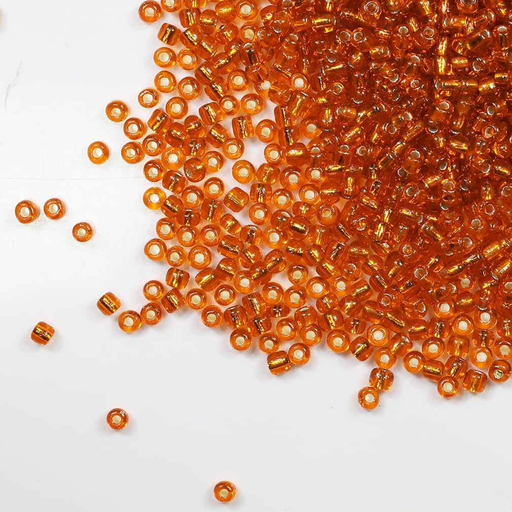 Tibaoffy Transparent Orange with Silver Lined Beads Size 6/0 Crafts Glass Seed Beads 4mm for Jewelry Making (Total About 100g About 1200pcs)