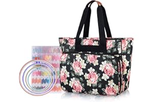 Yarwo Embroidery Project Bag, Embroidery Kits Storage Bag with Multiple Pockets for Embroidery Hoops (Up to 11.2"), Embroidery Floss or Other Embroidery Supplies, Black Peony (Bag Only)