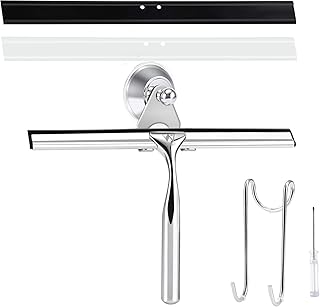Duschabzieher Edelstahl, Fensterabzieher mit Ersatzlippe und Saughaken, Abzieher Dusche Ideal fur Glas, Fliesenwischer, Badwischer und Duschwisher