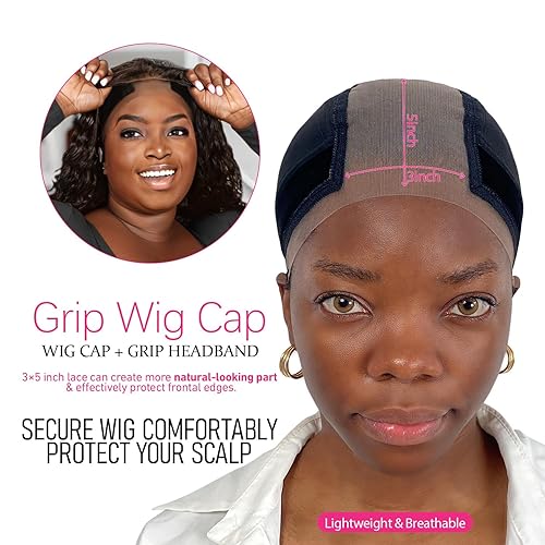 LAB HAIRS Wig Cap with Grip Band for Keeping Wigs in Place, More