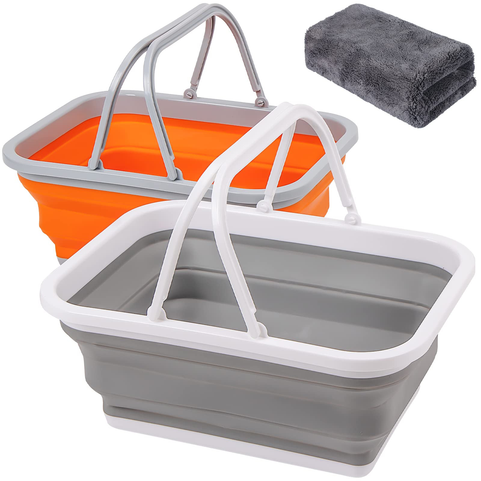 Photo 1 of AUTODECO 2 Pack Collapsible Sink with Handle Towel, 2.37 Gal / 9L Foldable Wash Basin for Washing Dishes, Camping, Hiking and Home Orange&Gray