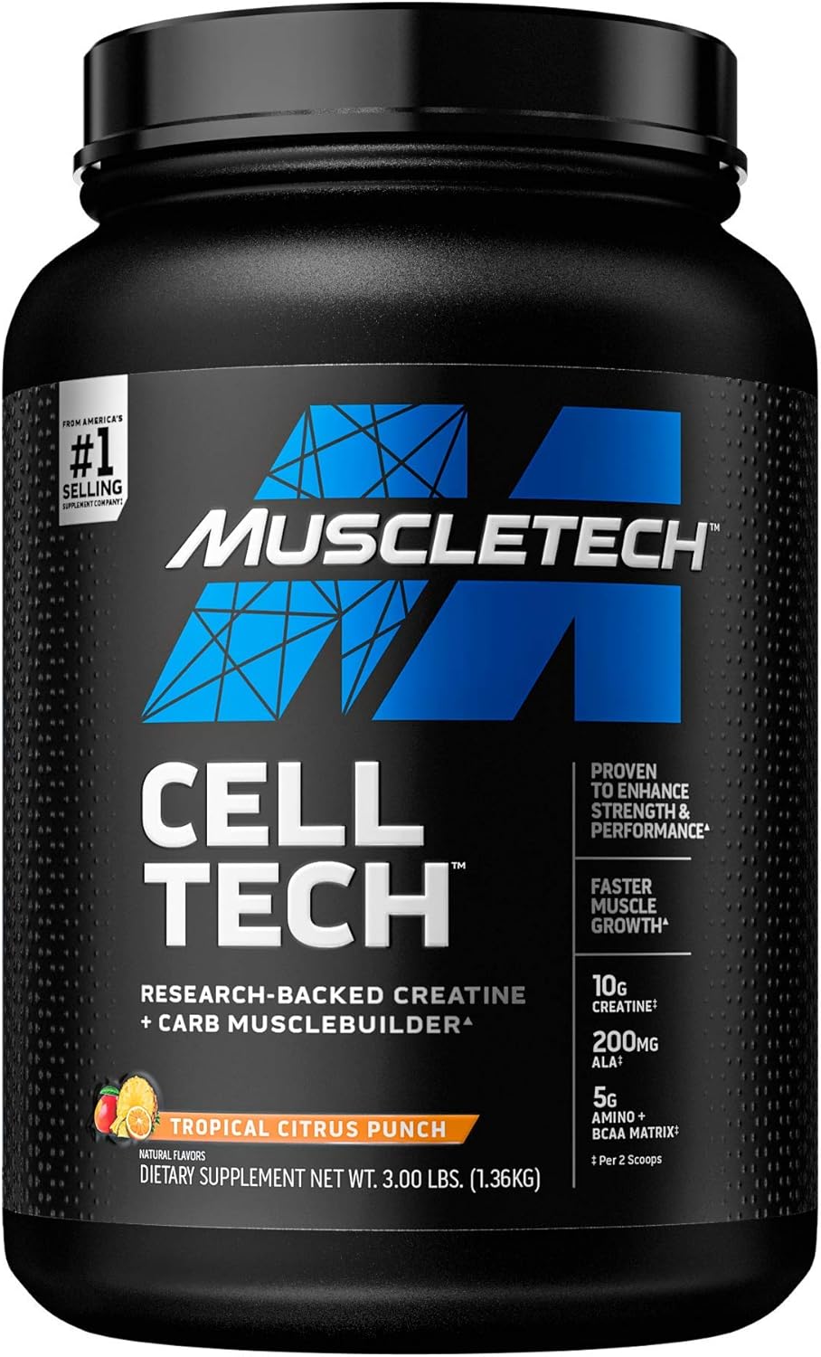 Creatine Monohydrate Powder + Carb Mass Gainer | MuscleTech Cell-Tech | Post Workout Recovery Drink | Muscle Recovery + Muscle Builder | Amino Acids, BCAA Powder | Fruit Punch, 6 lbs (56 Servings): Health & Personal Care