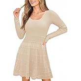 Wenrine Womens Long Sleeve Sweater Dress Knit Crochet Casual A Line Flowy Skater Mini Dresses