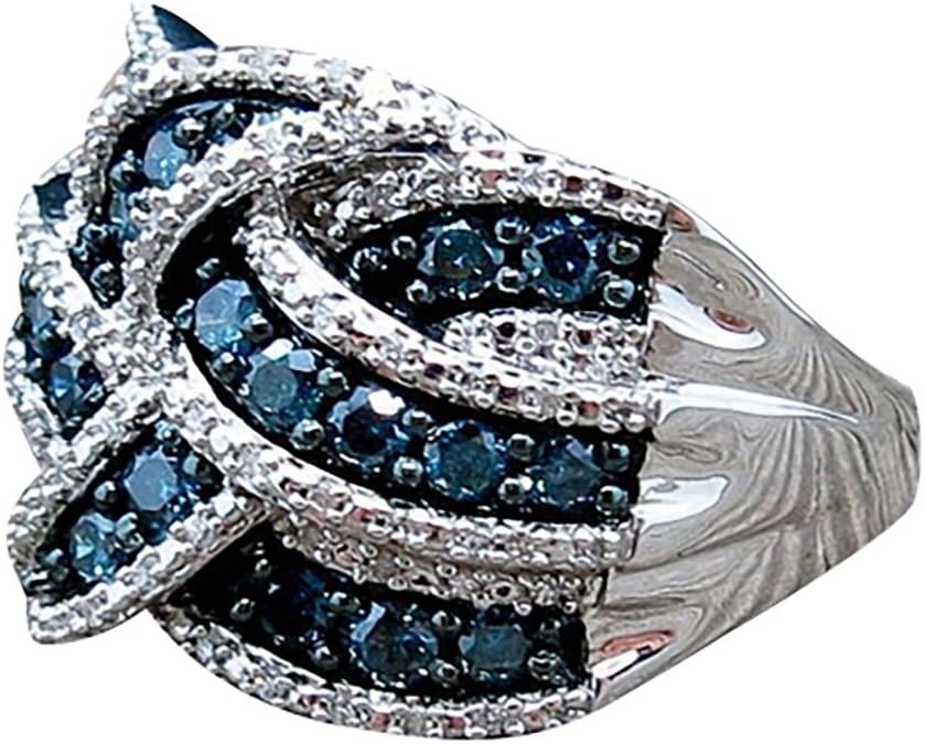 Aunimeifly Plating 925 Silver Blue Sapphire Ring Women Engagement Bridal Jewelry