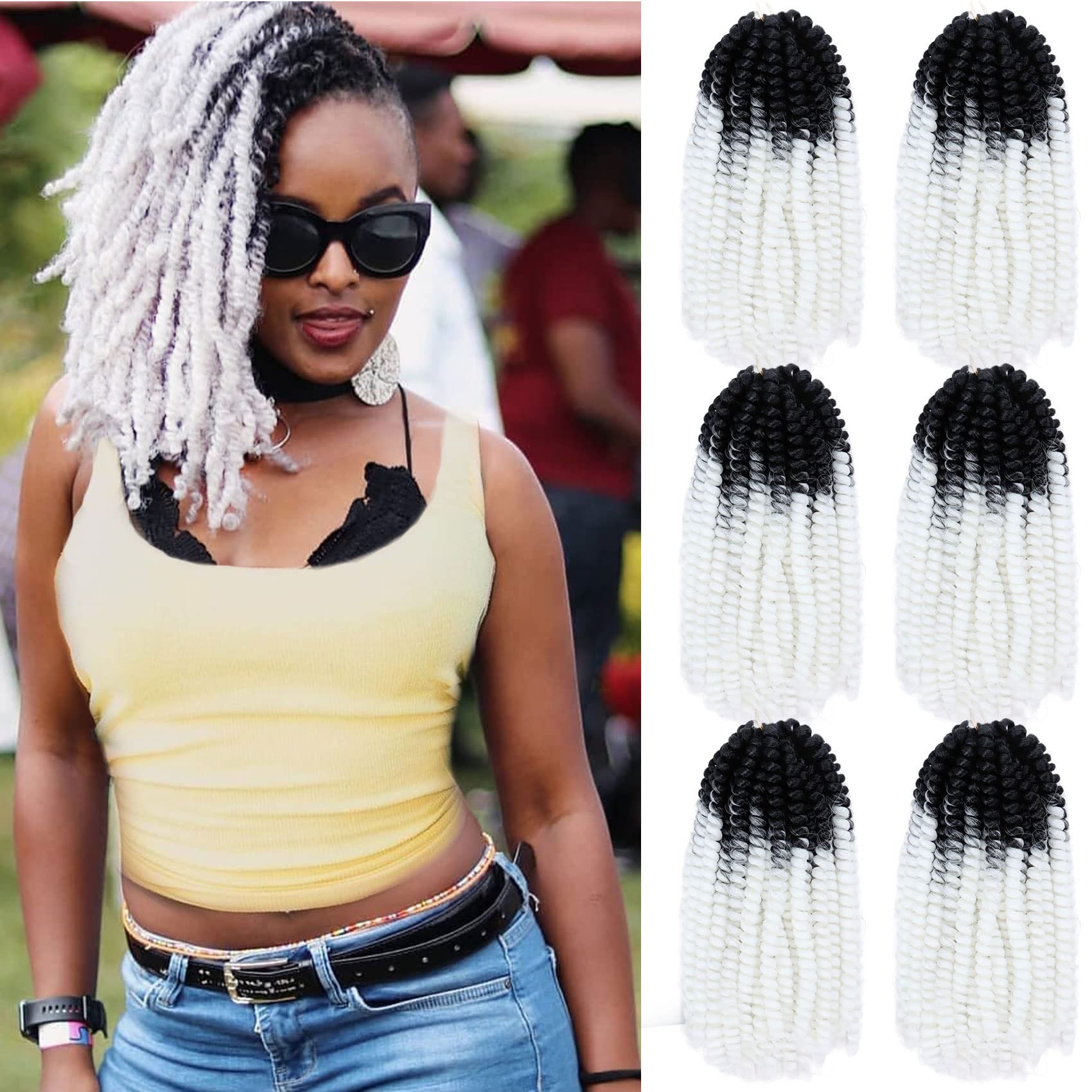 Photo 1 of 6 Packs Spring Twist Hair 8 Inch White Spring Twist Crochet Hair Fluffy Spring Twist Synthetic Fiber Twist Crochet Braids Low Temperature Twist Crochet Hair for Black Women(OTWhite)