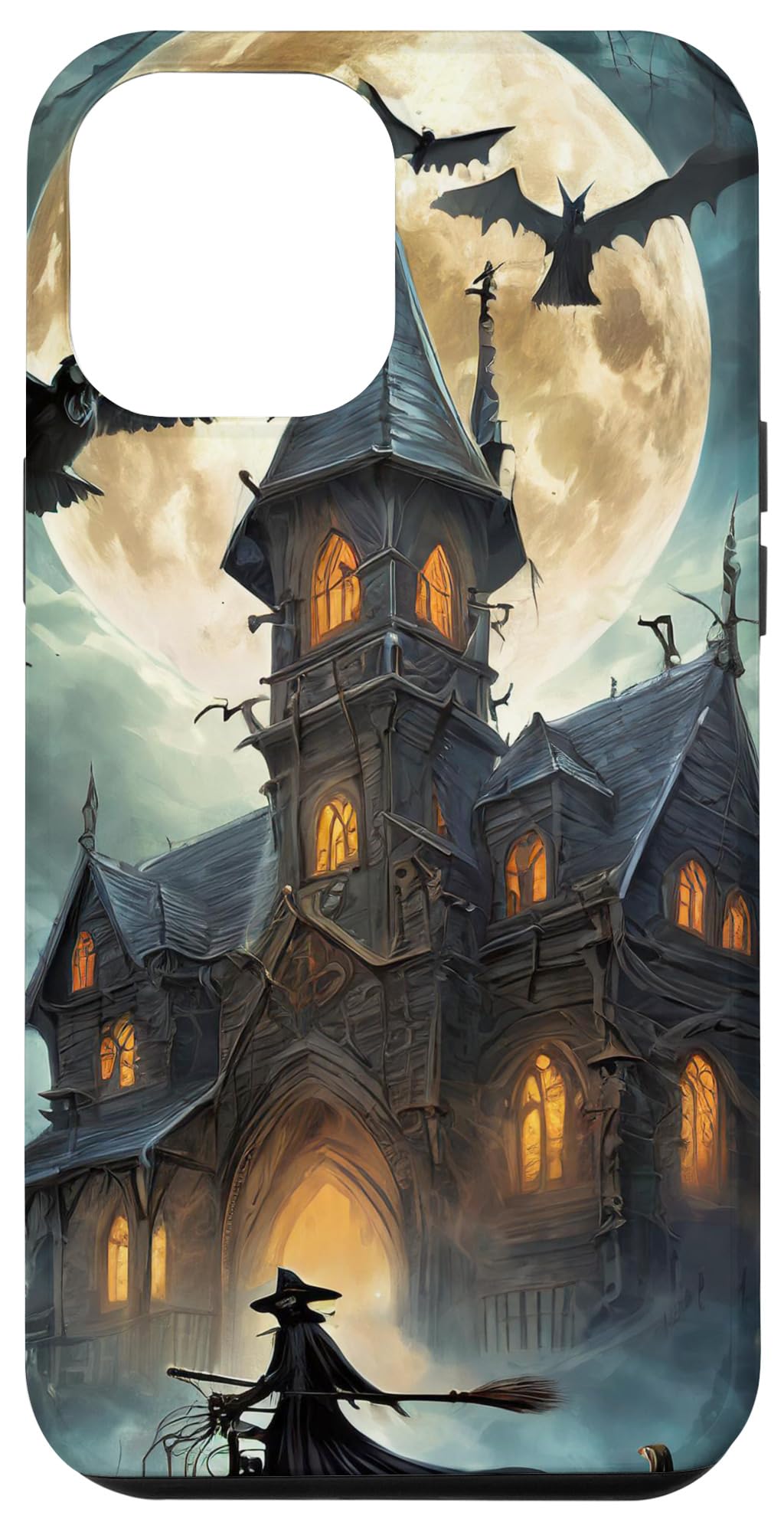 iPhone 15 Pro Max Scary Halloween Witch in Dark Night Illustration Graphic Case