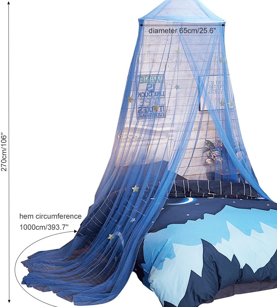 Uarter Bed Canopy Mosquito Net for Kids Bed Conical Curtains Kids Play Tent with Stars for Boys and Girls, Installation-Free, Blue/White (Blue): Home & Kitchen