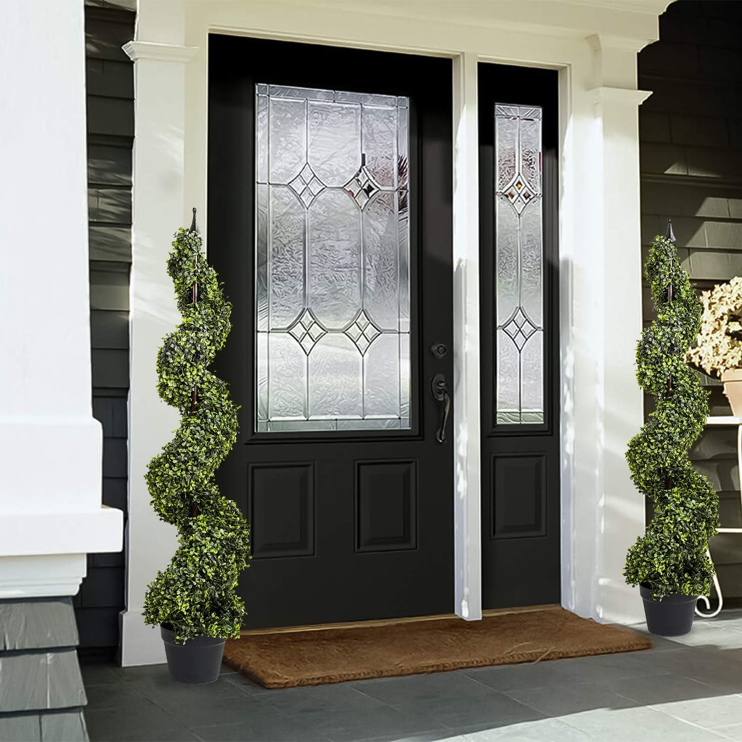 Artificial Cypress Spiral Topiary Trees Potted Indoor or Outdoor (Spiral Boxwood Trees, 5 Feet) -