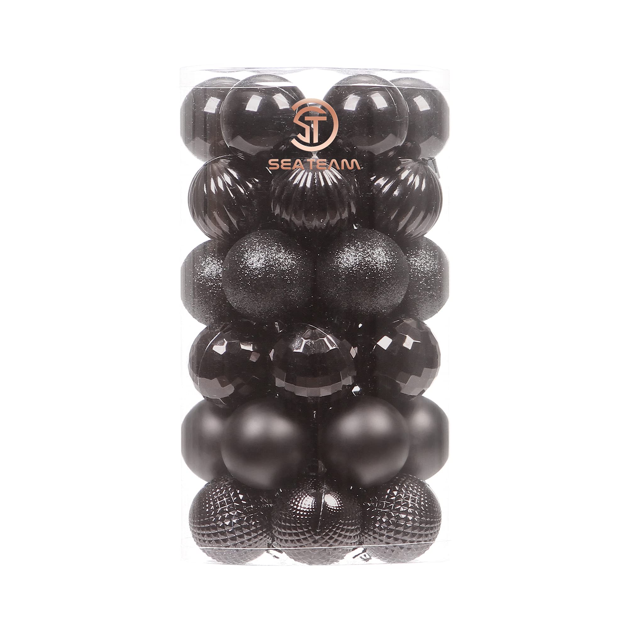 Sea Team 41-Pack Christmas Ball Ornaments with Strings, 40mm/1.57" Small Size Baubles, Shatterproof Plastic Christmas Bulbs, Hanging Decorations for Xmas Tree, Holiday, Wedding, Party, Black