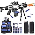 EagleStoneToy Gun for Boys,Realistic Automatic Sniper Rifle,Foam Blasters with Luminous Muzzle,Tactical Vest, Bipod, 2 Clips,100 Darts, Electric Toys for Kids 8-12 Adults Gifts for Birthday Xmas