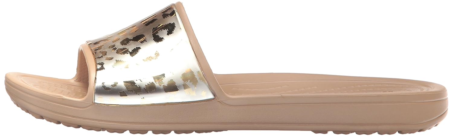 crocs women s sloane graphic metallic slide