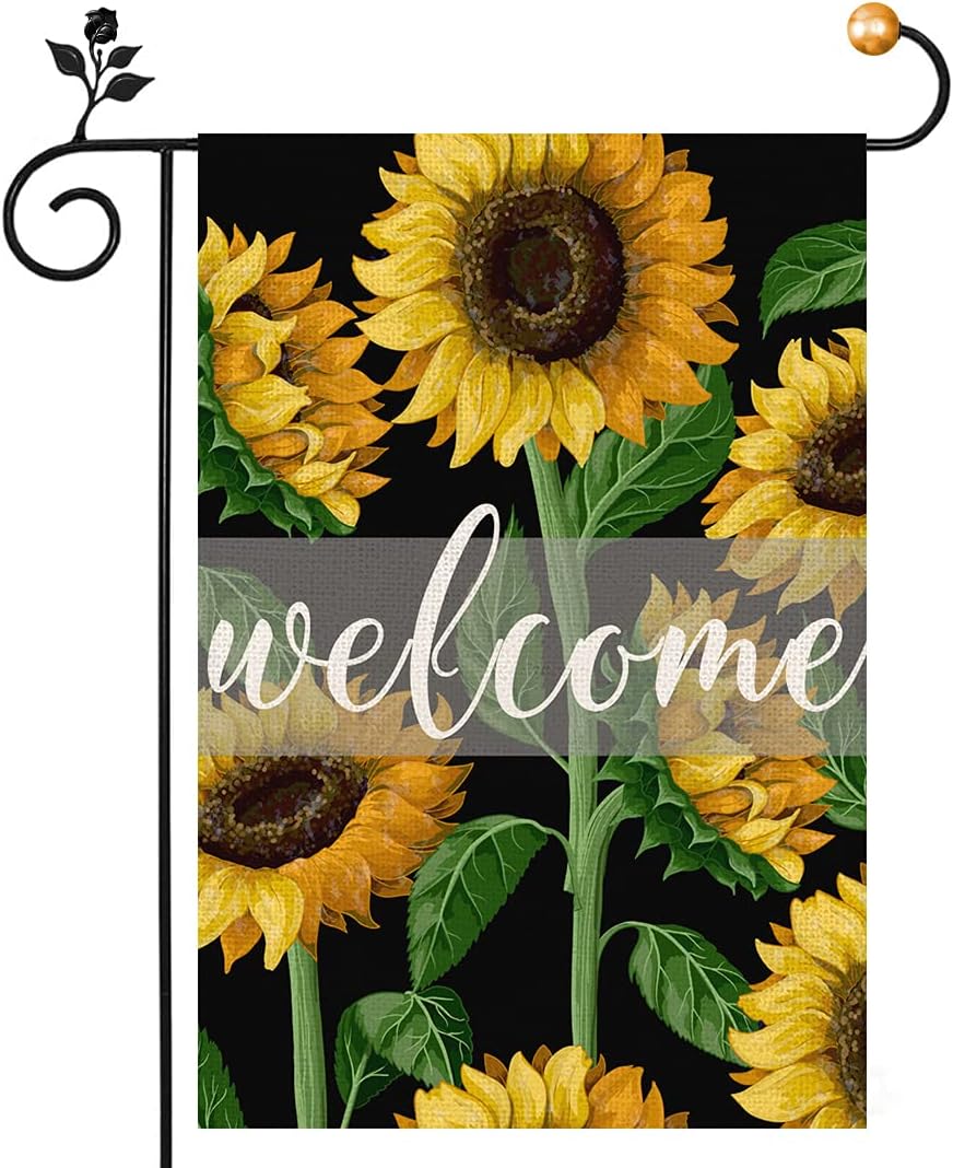 Welcome Sunflower Garden Flag 12 x 18 Inch, Welcome Garden Flag Double Sided, Summer Flower Garden Flag for Farmhouse Outdoor Decoration