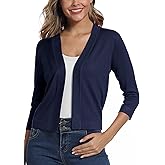 EXCHIC Women's 3/4 Sleeve Lightweight Cropped Cardigan Sweaters Open Front Bolero Short Shrugs for Dresses