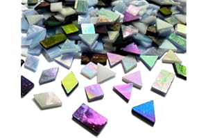 510 Pieces Stained Glass Mosaic Tiles for Crafts Bulk, Mixed 4 Shapes Iridescent Black White Gray Colors Mosaic Kit for Adults Kids, KALUCION Stained Glass Supplies for Mosaics