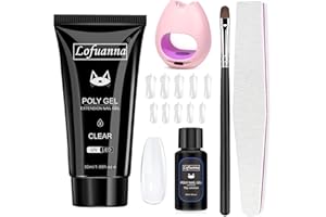 Lofuanna Poly Gel Nail Kit-30ML Clear Poly Extension Gel Nail Starter kit, Poly Nail Gel With Nail Lamp Slip Solution Nail form Nail Brush,Nail Strengthen Nail Gel Kit DIY for Beginners
