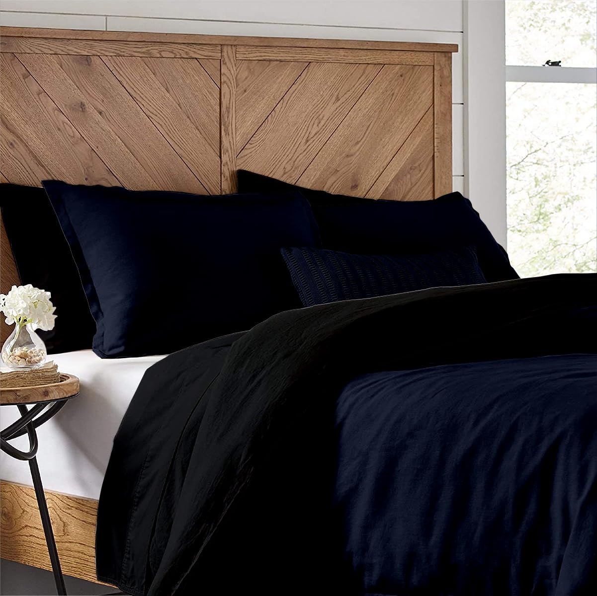 Kotton Culture Duvet Cover Set Soft & Smooth 100% Cotton Quilt Cover 219 X 260 cm with 2 Matching Pillow shams 50 X 90 cm, Reversible NAVY & BLACK SUPER KING