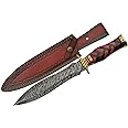 SZCO Supplies 15" Braided Handle Damascus Steel Dagger with Sheath, Red/Black