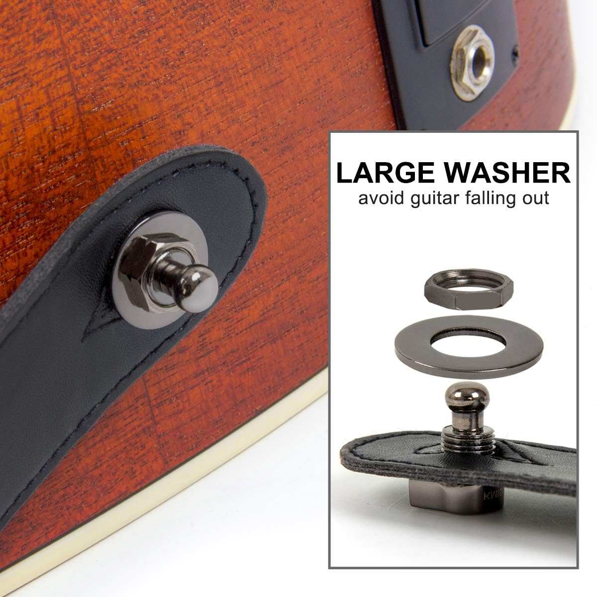 Kmise Guitar Strap Locks Straplocks Buttons for Electric Bass Guitar Parts (4 sets, Black), Schwarz - Image 4